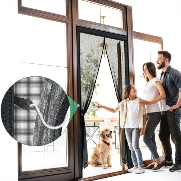 Magnetic Screen Door Full‑Strip Magnets Fiberglass Mesh Black 32×80-5