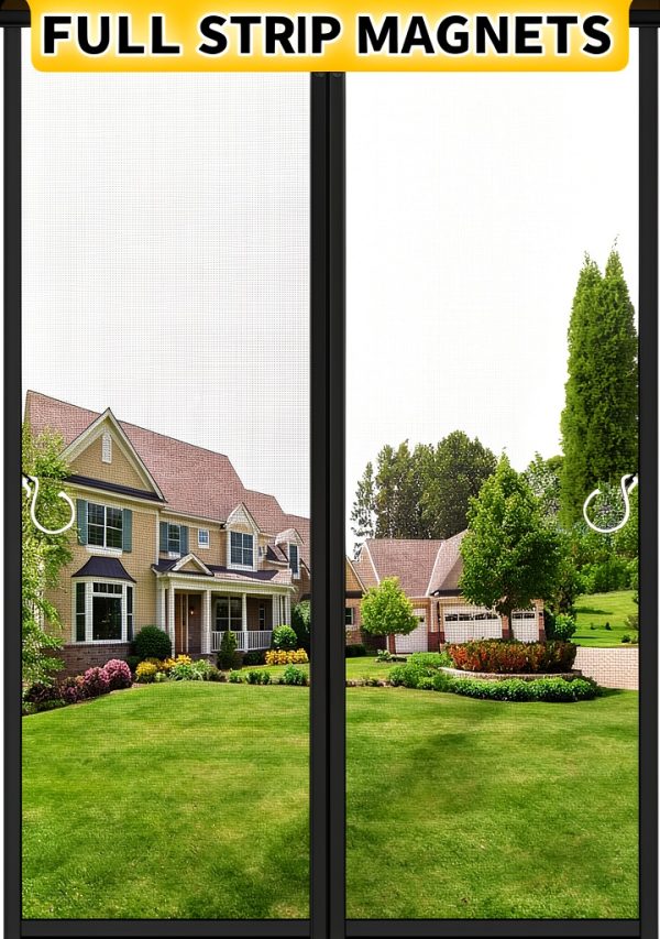 Magnetic Screen Door Full‑Strip Magnets Fiberglass Mesh Black 32×80-0