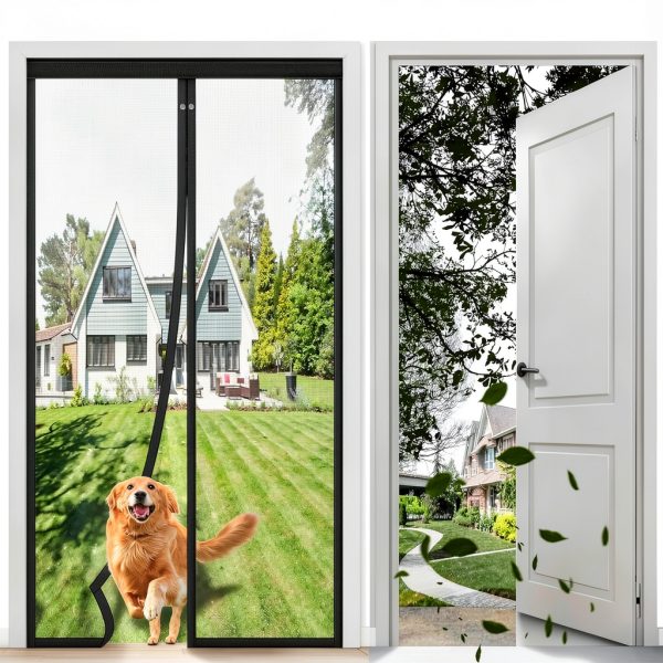 Magnetic Screen Door Full‑Strip Magnets Fiberglass Mesh Black 32×80-7