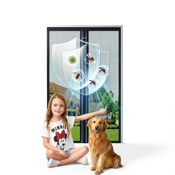 Magnetic Screen Door Full‑Strip Magnets Fiberglass Mesh Black 32×80-6